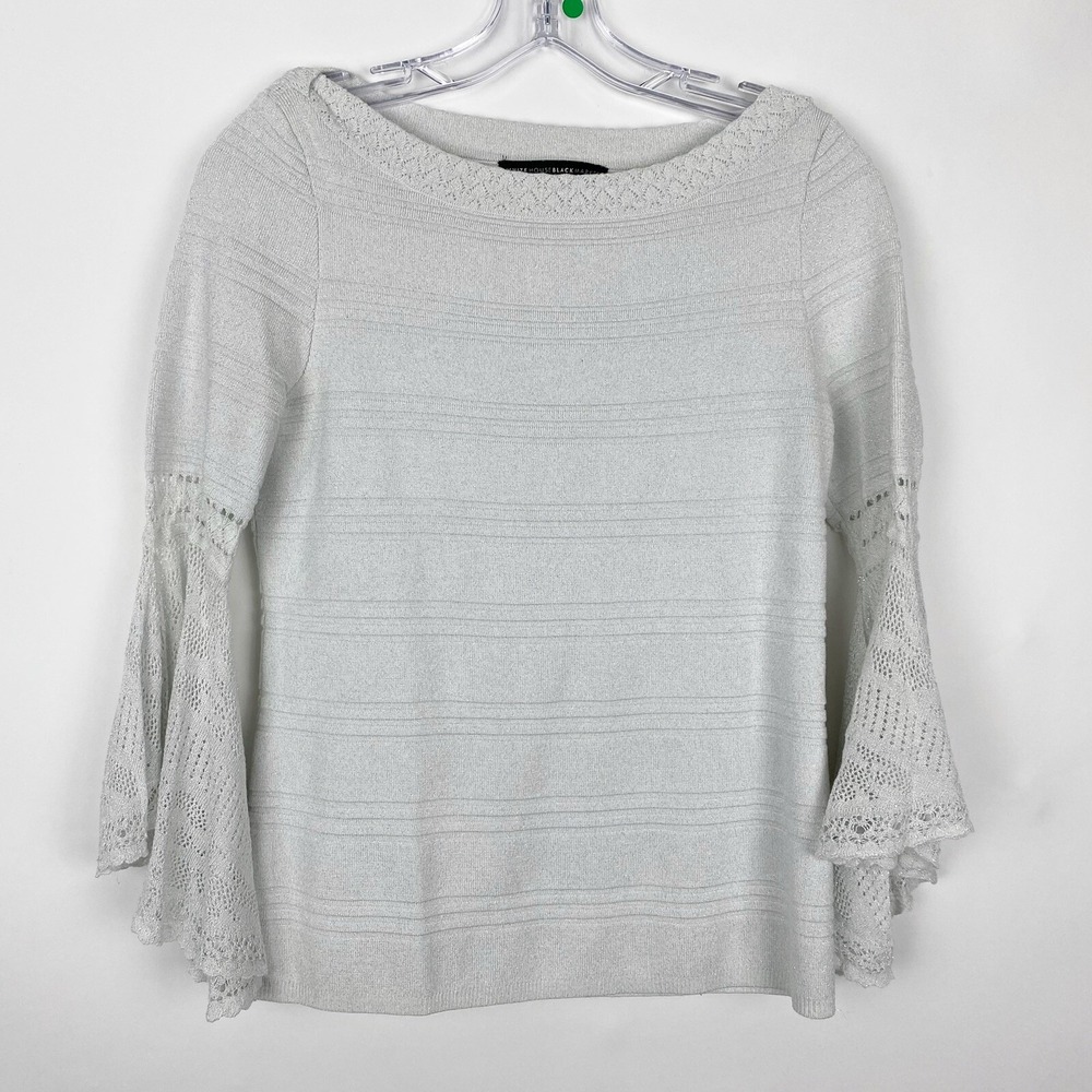 WHITE HOUSE BLACK MARKET Silver Textured Stripe Bateau Neck Sweater Women Size S